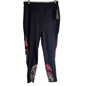 NEW Pop Fit Leggings Women’s Size 4x Black with Coral Leg Details High Rise